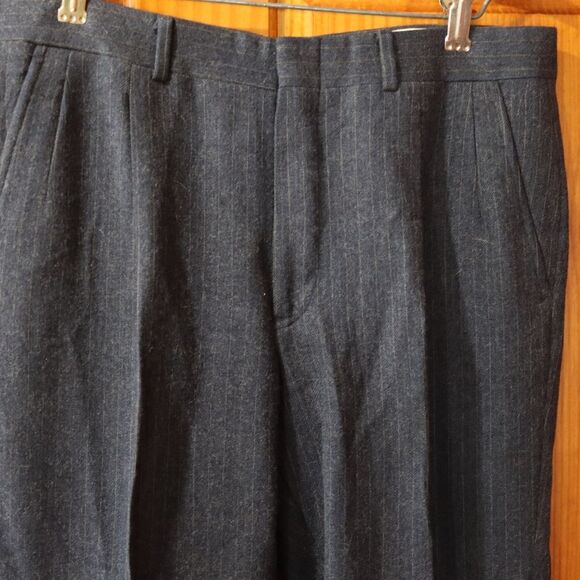 Vintage Wool Pinstripe Gray & Blue One Button Pant Suit Large - Picture 9 of 16
